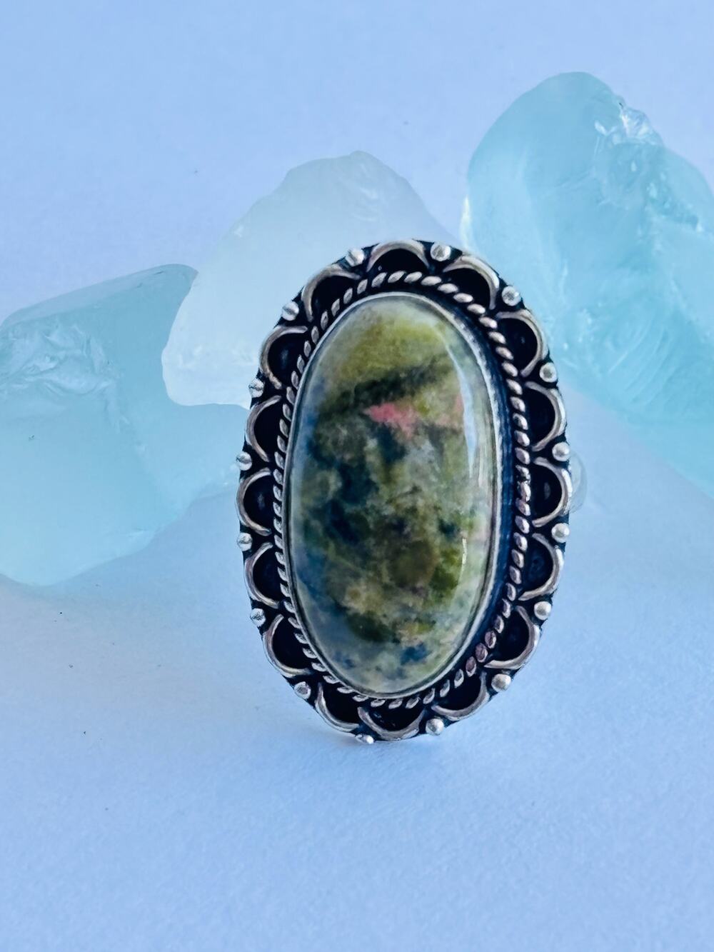 925 Silver Oval Ruby Zoisite Ring